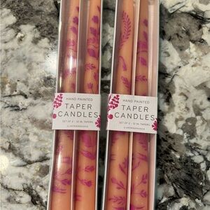 Anthropologie 12 Inch Hand Painted Orange Pink Floral Set of 4 Taper Candles NIB